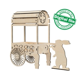 [00185227] DXF, SVG files for laser Easter Bunny with cart Candy Cart, Vector projects, Glowforge, Material thickness 1/8 inch (3.2 mm)