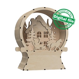 [0183166] DXF, SVG files for laser Wooden Snow Globe Old village, winter forest, boy sledding, 3D Ornament, Multilayer pattern, Material 1/8'' (3 mm)