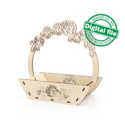 [00187488] DXF, SVG files for laser Wooden basket with roses, Glowforge, Gift Ideas, Wedding Decoration, Material thickness 1/8 inch (3.2 mm)