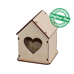 [00185669] DXF, SVG files for laser decorative tiny Birdhouse with heart, Vector project, Glowforge ready, Material thickness 1/8 inch (3.2 mm)
