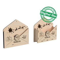 [0182178] DXF, SVG files for laser Personalized Santa Letter Ornament, Envelope North Pole mail, Christmas wishlist, laser or plotter cutting