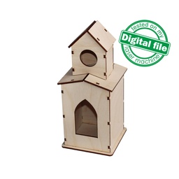 [00185665] DXF, SVG files for laser decorative double decker Birdhouse, Vector project, Glowforge ready, Material thickness 1/8 inch (3.2 mm)