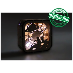 [00187322] DXF, SVG files for laser tiny Light box Little Prince with decorative clock face in the Gift Box, Shadowbox, Material 1/8'' (3.2 mm)