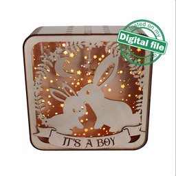 [00185916] DXF, SVG files for laser Light box Mummy & Baby Bunny, Baby shower decor, cute rabbit, Glowforge, Material thickness 1/8 inch (3.2 mm)