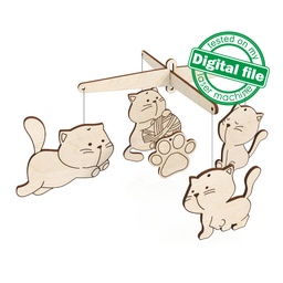 [00187596] DXF, SVG files for laser baby mobile, Paint your own Kittens Nursery decor, Ready to paint, Kids craft and activity, Material 1/8'' (3.2 mm)