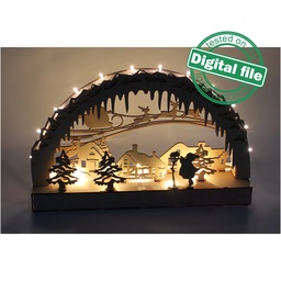 [00187527] DXF file for laser Large Wooden Decoration Electrically Illuminated Light Arch,Wood Schwibbogen, Centerpiece, Light-up Christmas, SVG, PDF