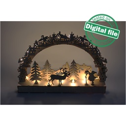[00187525] DXF file for laser Large Wooden Decoration Electrically Illuminated Light Arch,Wood Schwibbogen, Centerpiece, Light-up Christmas, SVG, PDF