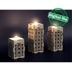[0182207] DXF, SVG files for laser Three candle holders,two options,carved ornament,openwork pattern,decoration of the center of the table,mantelpiece