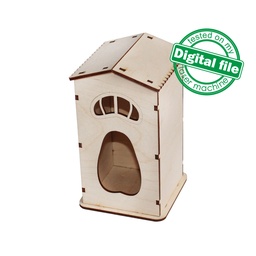 [00185666] DXF, SVG files for laser decorative Birdhouse, Vector project, Glowforge ready, Material thickness 1/8 inch (3.2 mm)