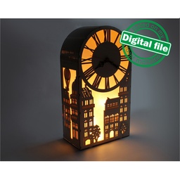 [00185099] DXF, SVG files for laser Unique Modern clock Paris, Night Lamp, flexible plywood, Clock face, Glowforge ready, Material 1/8'' (3.2 mm)
