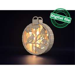 [00187713] DXF, SVG files for laser Light box Winter Decor, Two cardinals, Decorative wooden sign, Shadow box, Christmas, Material 3 mm or 4 mm