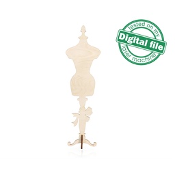 [0178048] DXF, SVG files for laser Jewelry holder Vintage mannequin with bow, Home Decor, Vector project, Glowforge, Material thickness 1/8'' (3.2 mm)