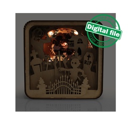 [00187718] DXF, SVG files for laser Light box Mummy in Graveyard, Shadow box, Halloween decor, Glowforge, Material thickness 1/8 inch (3.2 mm)