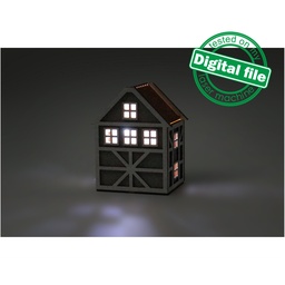 [00187254] DXF, SVG files for laser Illuminated decorative Scandinavian house, Night light, Christmas Nursery decor, Glowforge, Material 1/8'' (3.2 mm)