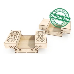 [00187726] DXF, SVG files for laser Box with sliding drawers, opening carved cover, Vector project, Glowforge, Material thickness 1/8 inch (3.2 mm)