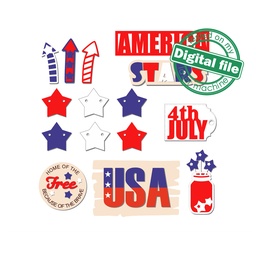[00187550] SVG, DXF, PDF Laser cut files Independence Day tiered tray decor Mega Bundle Sign Pack, Diy paint kit, Basket tags Material thickness 3.2 mm