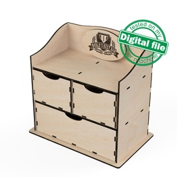 [00186853] DXF, SVG files for laser Small Wooden Chest of Drawers, Box Storage, father's day gift, tool organization ideas, Material thickness 3.2 mm
