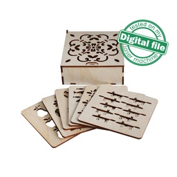 [00185805] DXF, SVG files for Laser Cut Scandy Wood Coasters in box, Set of 6 Different design, Material thickness 3.2 mm (1/8 inch)