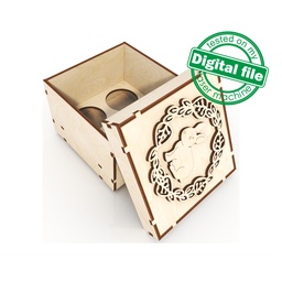 [00187423] DXF, SVG files for laser Easter eggs stand Bunny with wreath of leaves, Wooden box, Glowforge, Decoration idea, Material 3.2 mm (1/8'')