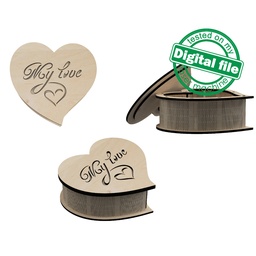 [0182405] DXF, SVG files for laser Box My love, Graceful Heart, Wedding engagement ring box, Flexible Plywood, Material thickness 3.2 mm (1/8 inch)