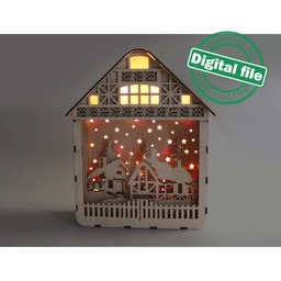 [00186090] DXF, SVG files for laser Light box Christmas Village, Shadow box, Light-up Christmas, Glowforge, Material thickness 1/8 inch (3.2 mm)