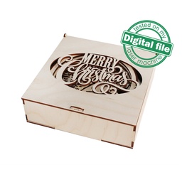 [00186742] DXF, SVG files for laser Gift box Merry Christmas, Calligraphy, Holy Night, Glowforge, Material thickness 1/8 inch (3.2 mm)
