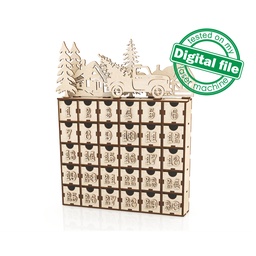 [00187676] SVG, DXF laser cut files Advent calendar 24 or 30 days, Vintage retro truck, winter forest, village, Christmas decor, Material 3 mm (1/8'')