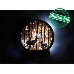 [00187023] DXF, SVG files for laser Light-Up Christmas Ornament, Deer, Winter forest, Starry sky, Glowforge, Layered pattern, personal engraving