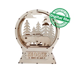 [00184881] DXF, SVG files for laser Wooden Snow Globe with a camper van, Forest, Tiny Bear, 3D Ornament, Home is where we park it, Material 1/8''(3 mm)