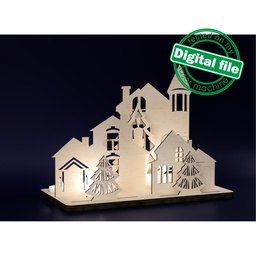 [0177898] DXF, SVG files for laser Christmas decor, Tea LED Candle holders, Old castle, Winter forest, Table Centerpieces, Material 1/8'' (3.2 mm)