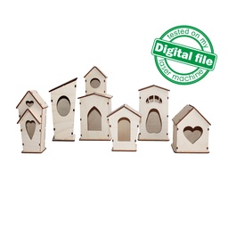 [00185672] DXF, SVG files for laser Big Bundle of 6 birdhouses, Spring Easter decor, Vector projects, Glowforge, Material thickness 1/8 inch (3.2 mm)