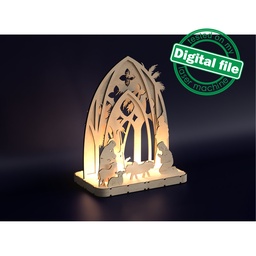 [00185098] DXF, SVG files for laser Nativity scene candle holder, Baby Jesus, Nativity Scene, Deva Maria, Bethlehem, Material 1/8 inch (3.2 mm)