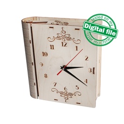 [00185990] DXF, SVG files for laser Unique Modern book clock, flexible plywood,Living hinge, Vector project, Glowforge ready, Material 1/8'' (3.2 mm)