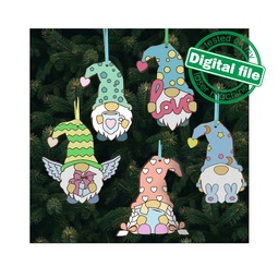 [00187742] SVG, DXF Laser cut files, Christmas decoration, Gnomes Cutout, Shape, Paint by Line, Winter decor, tree toys, DIY paint kit