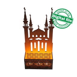 [00185161] DXF, SVG files for laser Wooden lantern Tea candle holder Mosque, Eid Mubarak, Decoration Idea, Ramadan, Glowforge, Material 1/8'' (3.2 mm)