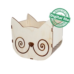 [00187100] DXF, SVG files for laser Cat box, Crochet Storage Box, Knitting Yarn Box, Vector project, Glowforge, Material thickness 1/8 inch (3.2 mm)