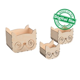 [00187100] DXF, SVG files for laser Crochet Storage Box, Knitting Yarn Box,Cat face shape, 3 different sizes, Mother's day gift,Material 1/8'' (3.2 mm)