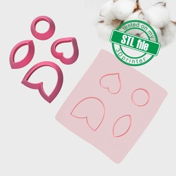 [2002371] Love Combo #6, Tulip, Heart, Circle, Leaf, Digital STL File For 3D Printing, Polymer Clay Cutter, Earrings, 4 different designs