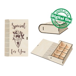 [0179890] DXF, SVG files for laser Gift Book box for sweets, Strawberry heart, flexible plywood, Living hinge,engraved pattern,Material 1/8'' (3.2 mm)