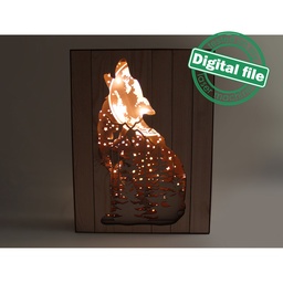 [00186192] DXF, SVG files for 3D Laser Cut Large Wood Shadow Box, Multilayered Wood Sculptures, Forest, Howling Wolf, Plywood/Wood 3 mm