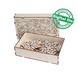 [00186565] DXF, SVG files for laser Big set Snowflakes into gift box, 18 different design, Glowforge, Material thickness 3.2 mm