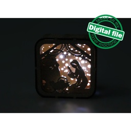 [00187609] DXF, SVG files for laser Tiny cute christmas Light box in the Gift Box, Holy Night, Baby Jesus, Nativity Scene, Deva Maria, Bethlehem