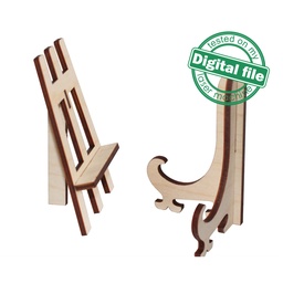 [00187308] SVG, DXF, PDF Laser cut files Mini Easel Stand for Tiered Tray Decor, Two different design for Glowforge lasers, Material thickness 3.2 mm