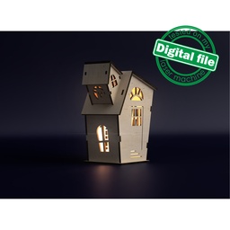 [00186664] DXF, SVG files for laser Halloween Haunted House Ghost, Candy bar decor, Vector project, Glowforge, Material thickness 1/8 inch (3.2 mm)