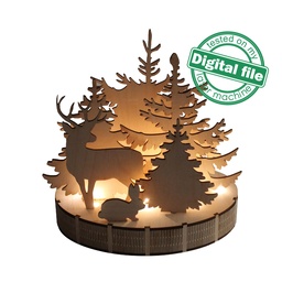[00184933] DXF file for laser  Woodland Winter Christmas Decoration, Winter Forest, Deer, Rabbit, Centerpiece, Light-up Christmas, SVG, PDF