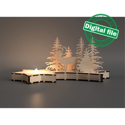 [00186882] DXF, SVG files for laser Tea Сandle holder Deer in Winter Forest, Christmas Decoration, Wooden Bethlehem star, Material 1/8'' (3.2 mm)