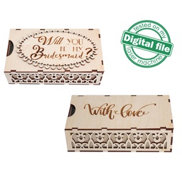 [00185371] DXF, SVG files for laser Wedding chocolate gift box Will your be my Bridesmaid, Two different designs, Material thickness 1/8 inch (3.2 mm)