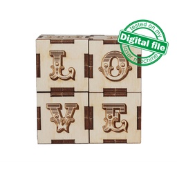 [00185727] DXF, SVG files for laser Reversible wood blocks, Wedding decor, Home, Love, Hope, Baby, Kiss, XOXO, Material 3.2 mm