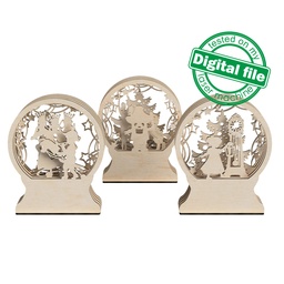 [00184491] DXF, SVG files for laser Snow Globe Nutcracker, Christmas Ornament Set of 8 Interchangeable Panels, DIY gift, Material 3,2 mm (1/8'')