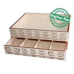 [00186764] DXF, SVG files for laser Kitchen Tray, Cutlery box, Tiered cutlery drawer with openwork carving, Material thickness 3.2